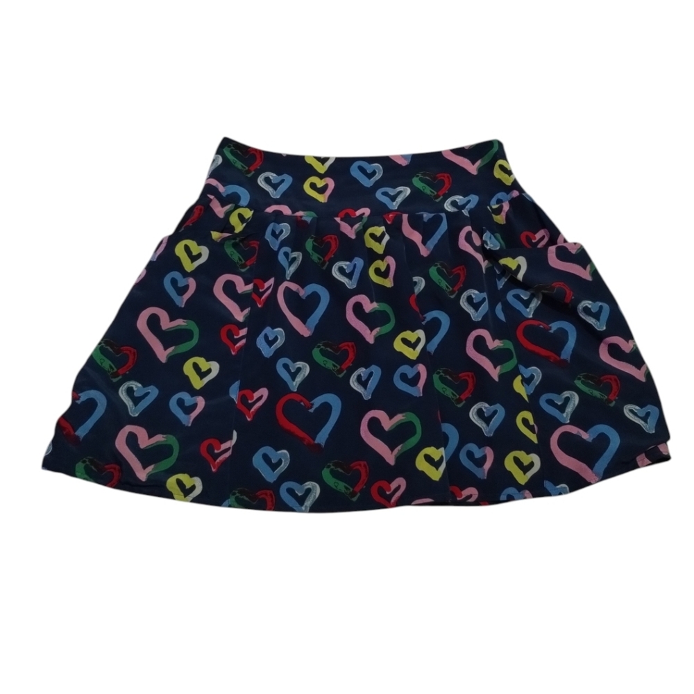 Pegleg NYC Flat Black Colorful Heart Women's 6 Pleated Skirt Pockets Y2K